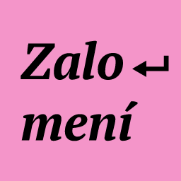 Černý text „Zalo mení“ s šipkou směřující doleva nad slovem „mení“ na růžovém pozadí.